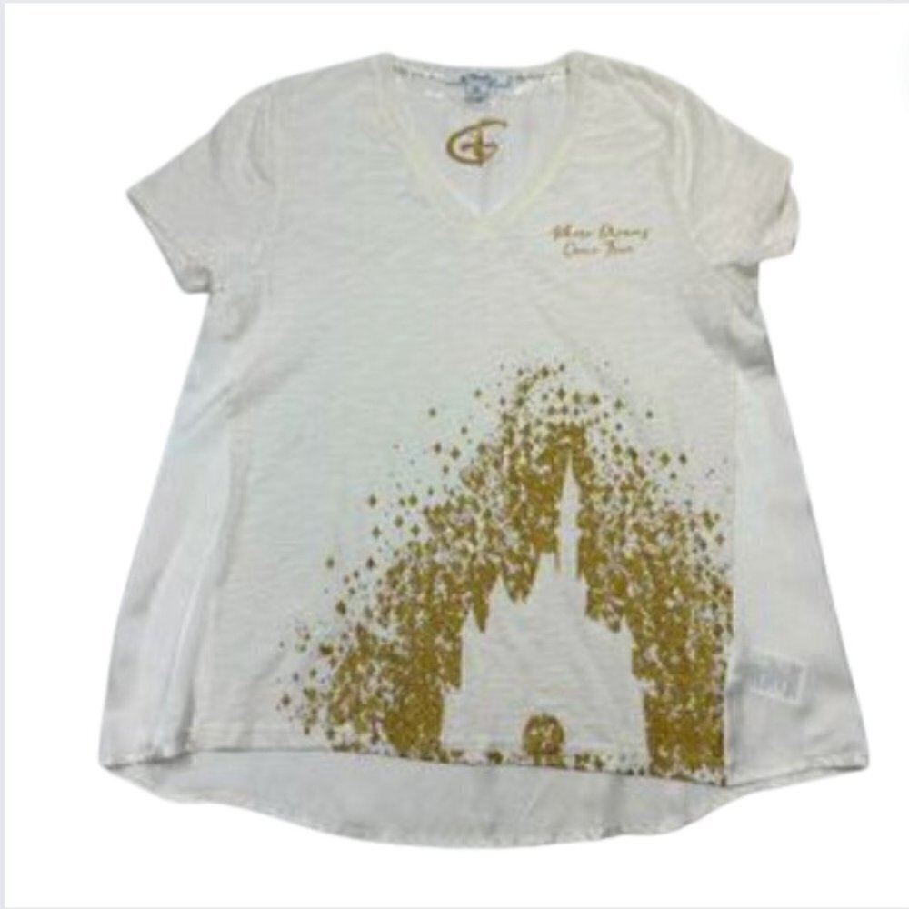 Disney Women's Shirt - Cinderella Castle - Gold Glitter, Medium